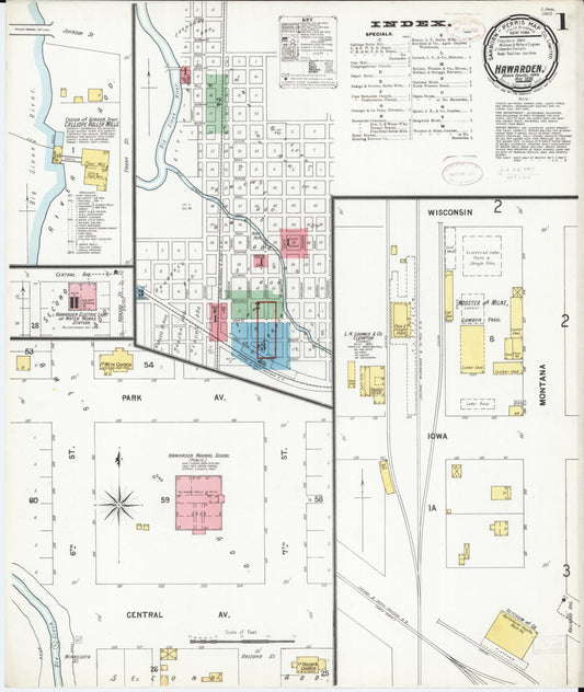 Sanborn Fire Insurance Map from Hawarden, Sioux County, Iowa (1899), Sheet #0001 - Historic Sanborn Fire Insurance Map Print, vintage old map wall art