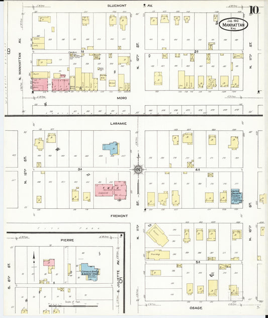 Sanborn Fire Insurance Map from Manhattan, Riley County, Kansas (1912), Sheet #0010 - Historic Sanborn Fire Insurance Map Print, vintage old map wall art, antique decor, genealogy gift, Kansas Kansas map