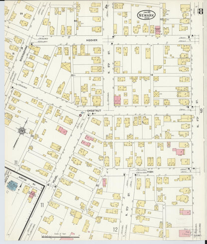 Sanborn Fire Insurance Map from Newark, Licking County, Ohio (1912), Sheet #0008 - Historic Sanborn Fire Insurance Map Print, vintage old map wall art, antique decor, genealogy gift, Ohio Ohio map