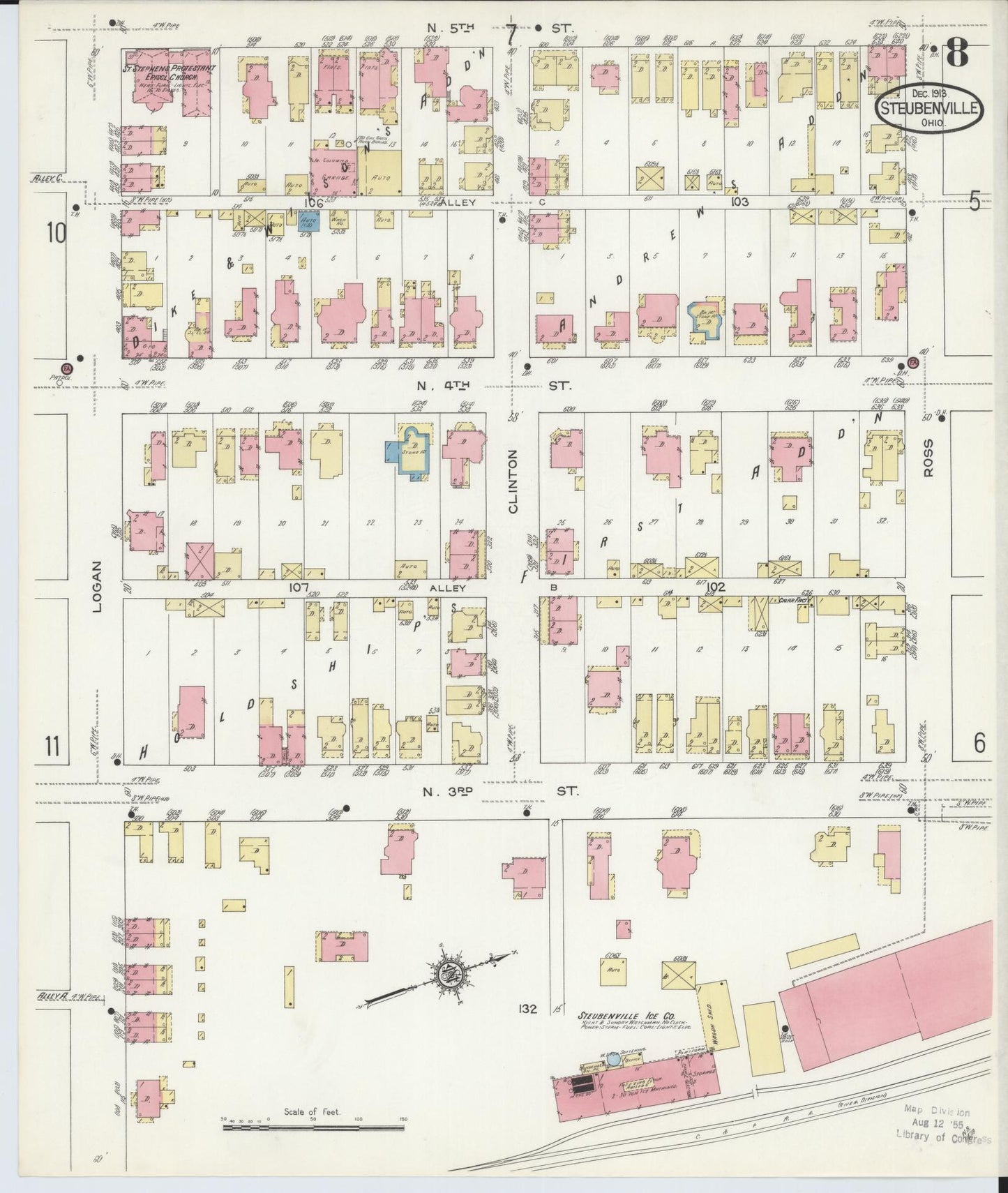 Sanborn Fire Insurance Map from Steubenville, Jefferson County, Ohio (1913), Sheet #0008 - Complete Map Set gallery image, historic Sanborn map, vintage wall art, Ohio Ohio