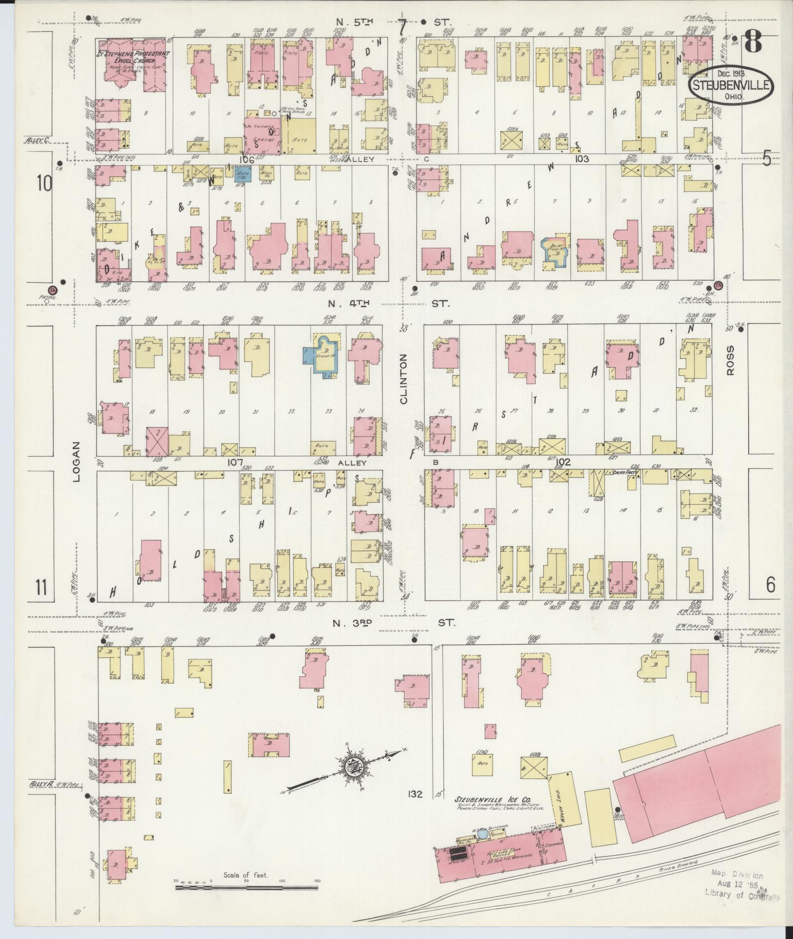 Sanborn Fire Insurance Map from Steubenville, Jefferson County, Ohio (1913), Sheet #0008 - Complete Map Set gallery image, historic Sanborn map, vintage wall art, Ohio Ohio