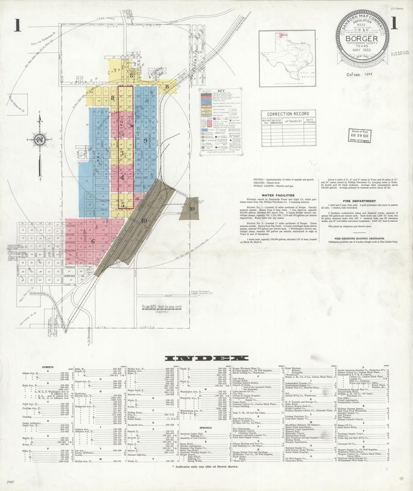 Sanborn Fire Insurance Map from Borger, Hutchinson County, Texas (1933), Sheet #0001 - Historic Sanborn Fire Insurance Map Print, vintage old map wall art, antique decor, genealogy gift, Texas Texas map