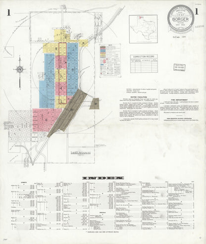 Sanborn Fire Insurance Map from Borger, Hutchinson County, Texas (1933), Sheet #0001 - Historic Sanborn Fire Insurance Map Print, vintage old map wall art, antique decor, genealogy gift, Texas Texas map