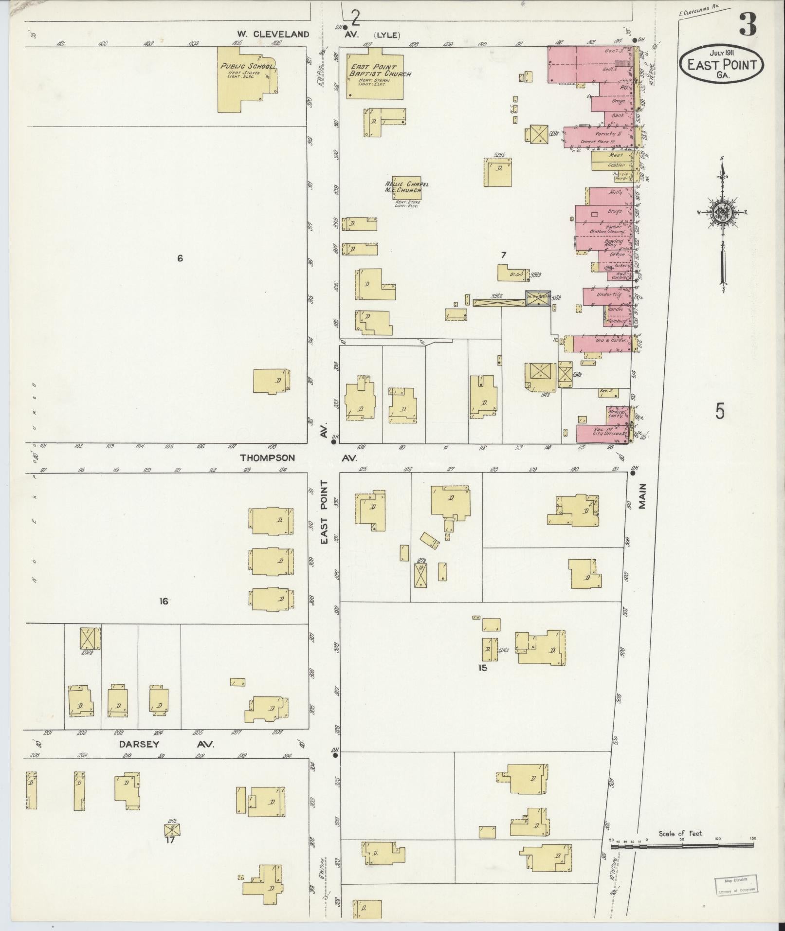 Sanborn Fire Insurance Map from East Point, Fulton County, Georgia (1911), Sheet #0003 - Complete Map Set gallery image, historic Sanborn map, vintage wall art, Georgia Georgia
