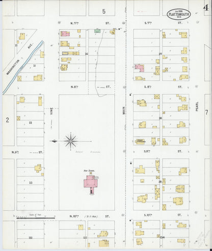 Sanborn Fire Insurance Map from Plattsmouth, Cass County, Nebraska (1899), Sheet #0004 - Complete Map Set gallery image, historic Sanborn map, vintage wall art, Nebraska Nebraska
