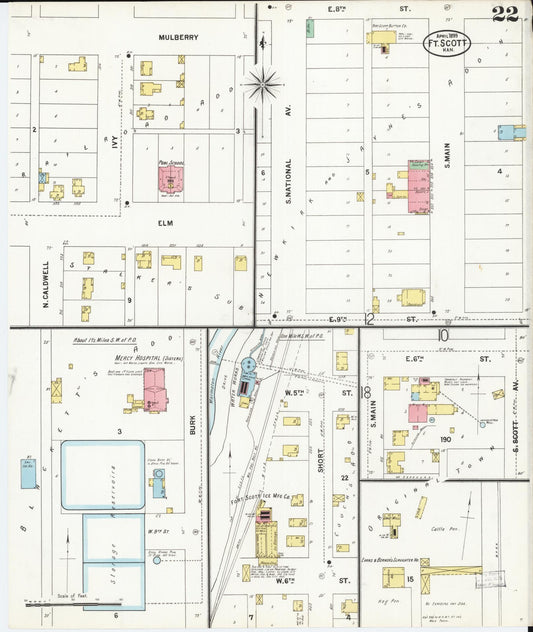 Sanborn Fire Insurance Map from Fort Scott, Bourbon County, Kansas (1899), Sheet #0022 - Historic Sanborn Fire Insurance Map Print, vintage old map wall art, antique decor, genealogy gift, Kansas Kansas map