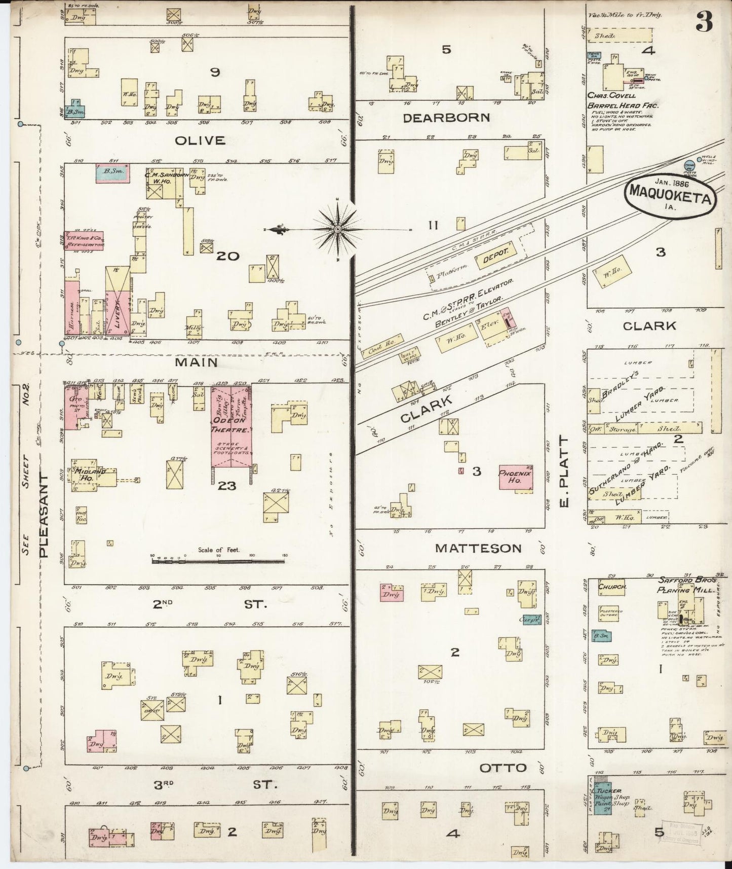 Sanborn Fire Insurance Map from Maquoketa, Jackson County, Iowa (1886), Sheet #0003 - Historic Sanborn Fire Insurance Map Print