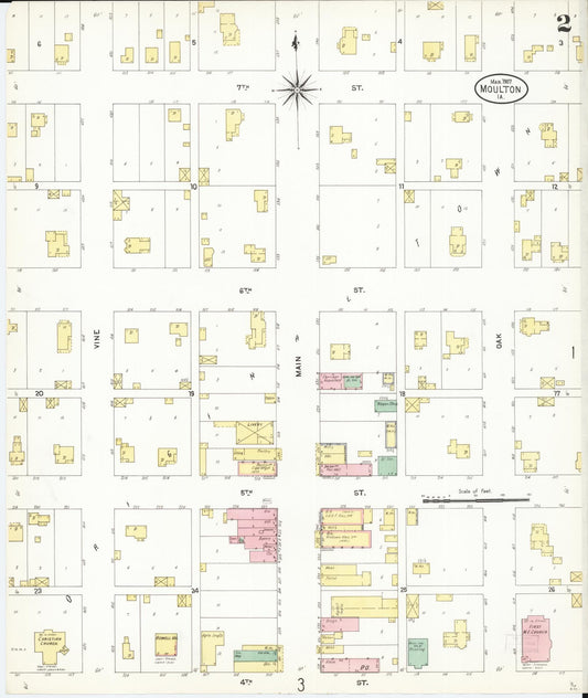Sanborn Fire Insurance Map from Moulton, Appanoose County, Iowa (1907), Sheet #0002 - Historic Sanborn Fire Insurance Map Print, vintage old map wall art