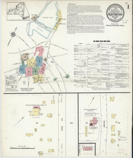 Sanborn Fire Insurance Map from Huntington, Suffolk County, New York (1914), Sheet #0001 - Historic Sanborn Fire Insurance Map Print, vintage old map wall art, antique decor, genealogy gift, New York New York map