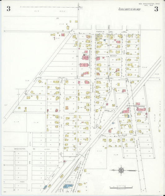 Sanborn Fire Insurance Map from New Washington, Crawford County, Ohio (1938), Sheet #0003 - Historic Sanborn Fire Insurance Map Print, vintage old map wall art, antique decor, genealogy gift, Ohio Ohio map