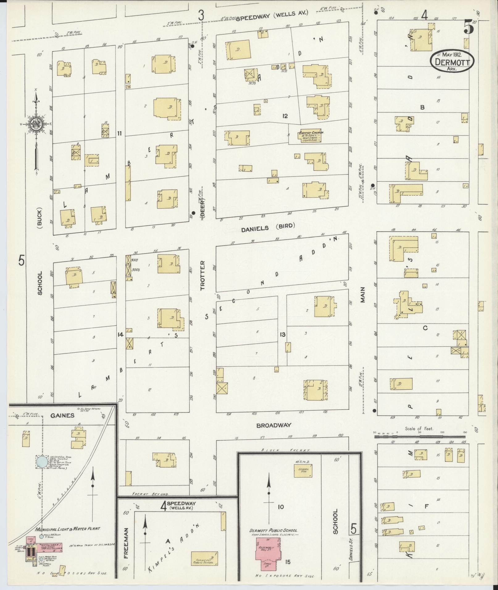 Sanborn Fire Insurance Map from Dermott, Chicot County, Arkansas (1912), Sheet #0005 - Historic Sanborn Fire Insurance Map Print, vintage old map wall art, antique decor, genealogy gift, Arkansas Arkansas map