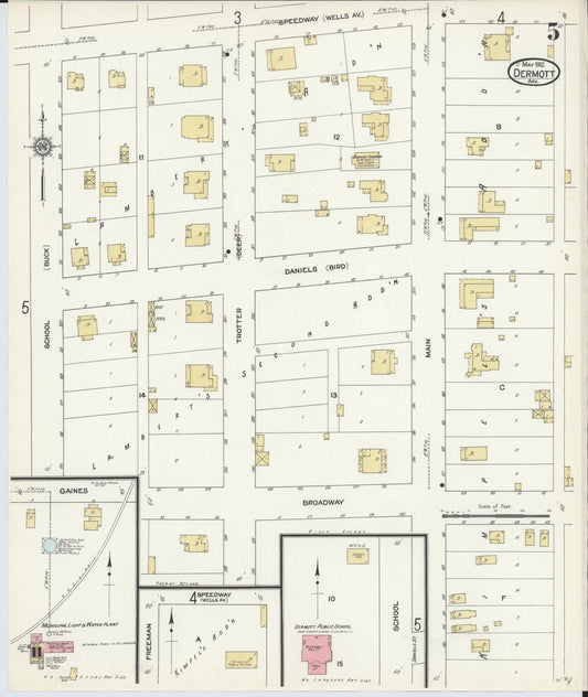 Sanborn Fire Insurance Map from Dermott, Chicot County, Arkansas (1912), Sheet #0005 - Historic Sanborn Fire Insurance Map Print, vintage old map wall art, antique decor, genealogy gift, Arkansas Arkansas map