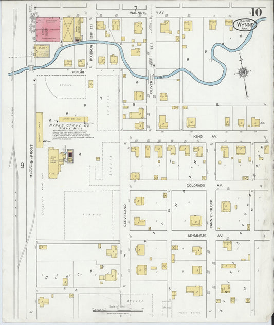 Sanborn Fire Insurance Map from Wynne, Cross County, Arkansas (1919), Sheet #0010 - Historic Sanborn Fire Insurance Map Print, vintage old map wall art, antique decor, genealogy gift, Arkansas Arkansas map