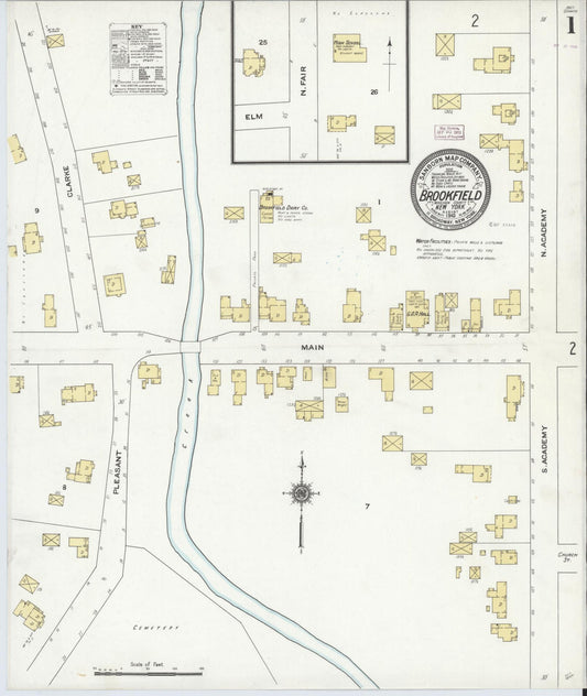Sanborn Fire Insurance Map from Brookfield, Madison County, New York (1910), Sheet #0001 - Historic Sanborn Fire Insurance Map Print, vintage old map wall art, antique decor, genealogy gift, New York New York map