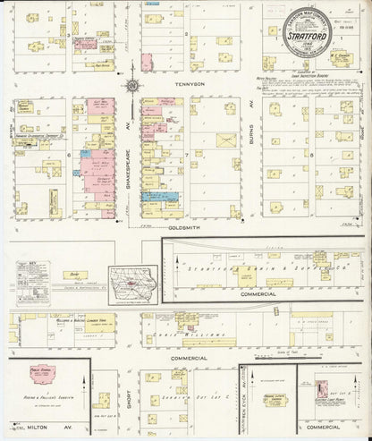 Sanborn Fire Insurance Map from Stratford, Hamilton County, Iowa (1915), Sheet #0001 - Historic Sanborn Fire Insurance Map Print, vintage old map wall art