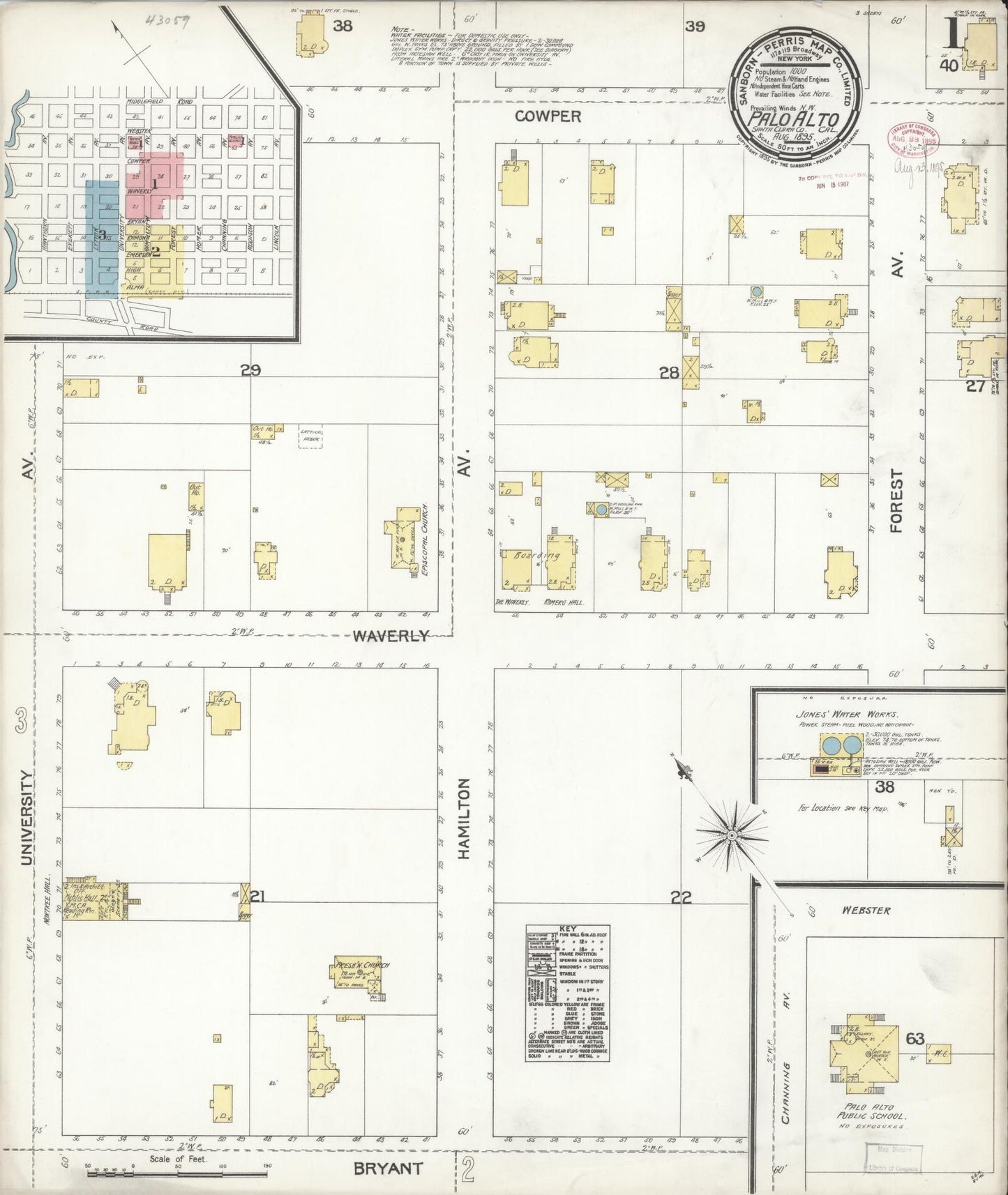 Sanborn Fire Insurance Map from Palo Alto, Santa Clara County, California (1895), Sheet #0001 - Complete Map Set gallery image, historic Sanborn map, vintage wall art, California California