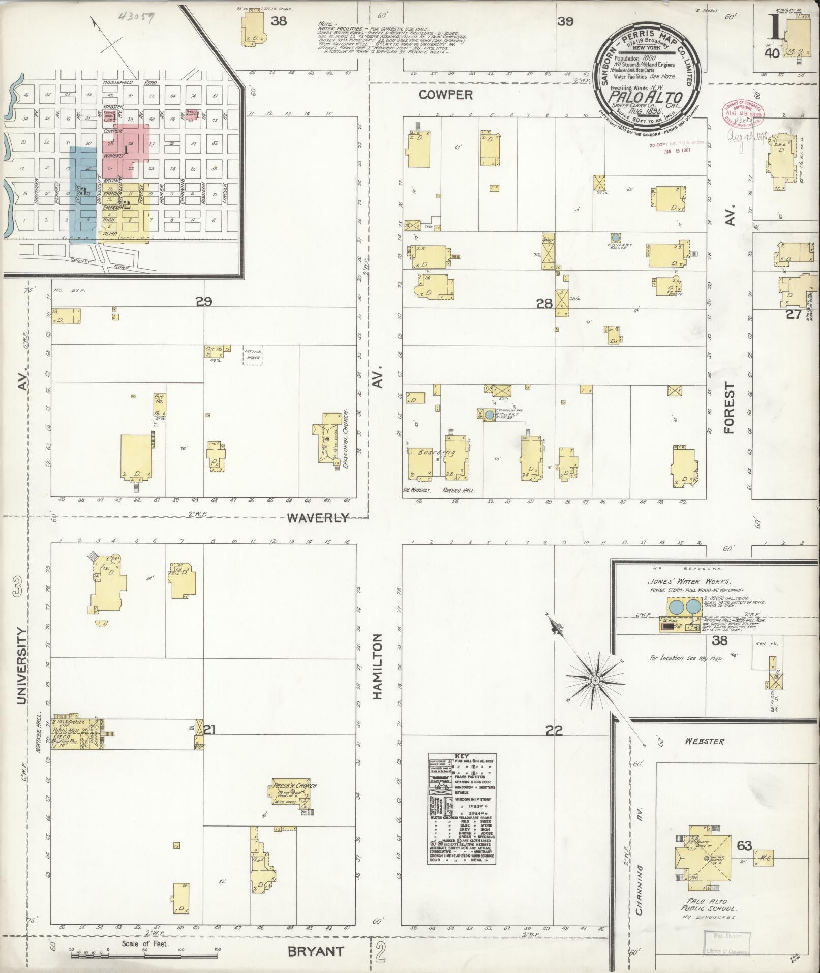 Sanborn Fire Insurance Map from Palo Alto, Santa Clara County, California (1895), Sheet #0001 - Complete Map Set gallery image, historic Sanborn map, vintage wall art, California California