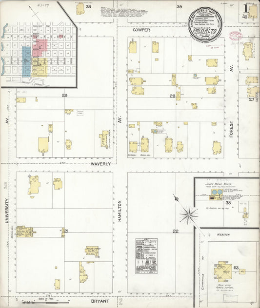 Sanborn Fire Insurance Map from Palo Alto, Santa Clara County, California (1895), Sheet #0001 - Complete Map Set gallery image, historic Sanborn map, vintage wall art, California California