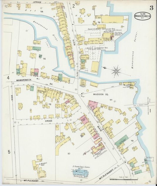 Sanborn Fire Insurance Map from Mamaroneck, Westchester County, New York (1896), Sheet #0003 - Historic Sanborn Fire Insurance Map Print, vintage old map wall art, antique decor, genealogy gift, New York New York map