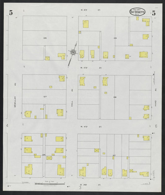 Sanborn Fire Insurance Map from Bay Minette, Baldwin County, Alabama (1927), Sheet #0005 - Historic Sanborn Fire Insurance Map Print, vintage old map wall art, antique decor, genealogy gift, Alabama Alabama map
