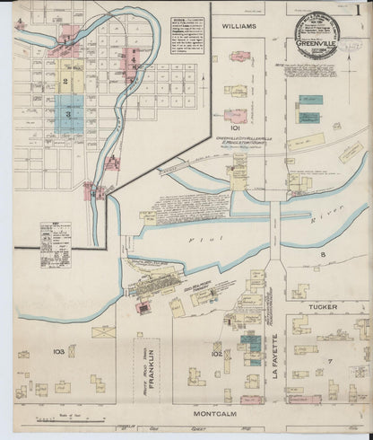 Sanborn Fire Insurance Map from Greenville, Montcalm County, Michigan (1884), Sheet #0001 - Complete Map Set gallery image, historic Sanborn map, vintage wall art, Michigan Michigan
