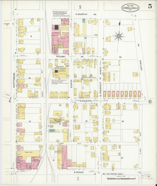 Sanborn Fire Insurance Map from Connellsville, Fayette County, Pennsylvania (1908), Sheet #0005 - Historic Sanborn Fire Insurance Map Print, vintage old map wall art, antique decor, genealogy gift, Pennsylvania Pennsylvania map