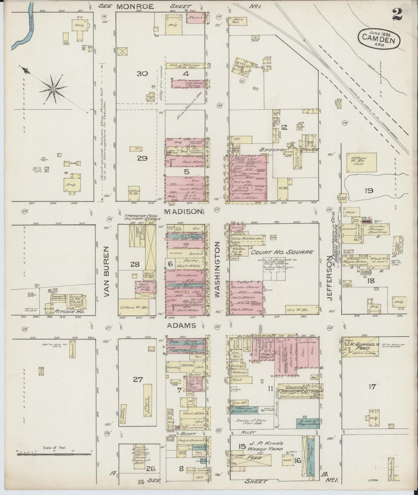 Sanborn Fire Insurance Map from Camden, Ouachita County, Arkansas (1886), Sheet #0002 - Historic Sanborn Fire Insurance Map Print, vintage old map wall art, antique decor, genealogy gift, Arkansas Arkansas map