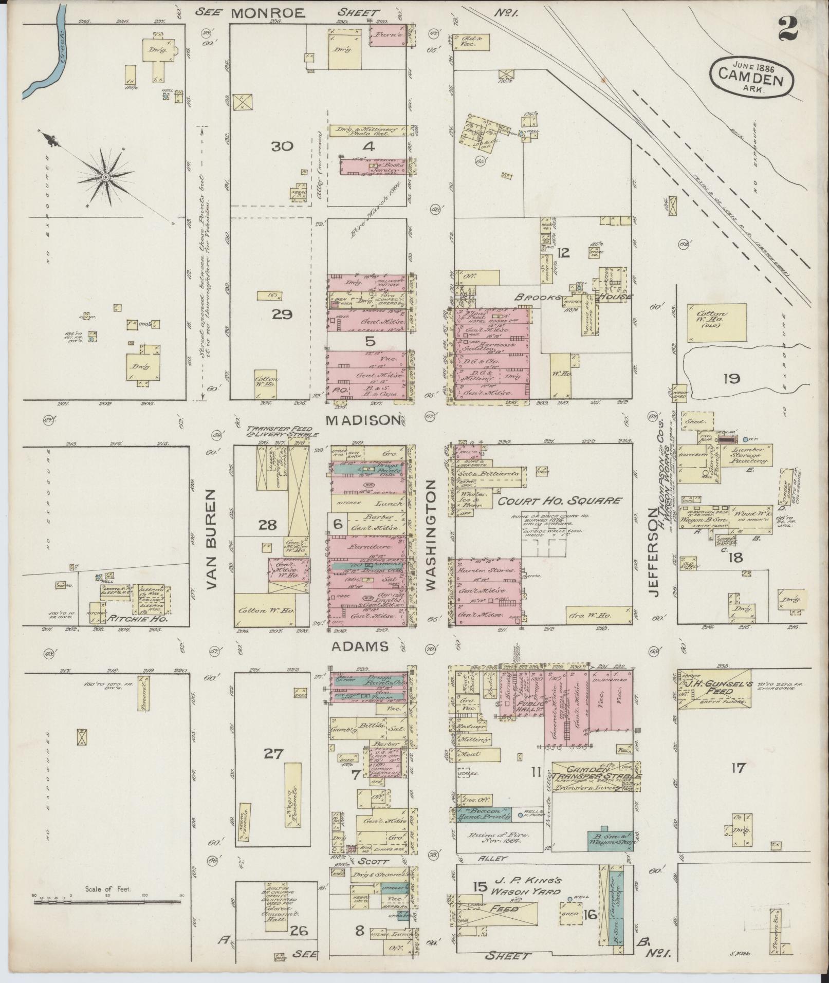 Sanborn Fire Insurance Map from Camden, Ouachita County, Arkansas (1886), Sheet #0002 - Historic Sanborn Fire Insurance Map Print, vintage old map wall art, antique decor, genealogy gift, Arkansas Arkansas map