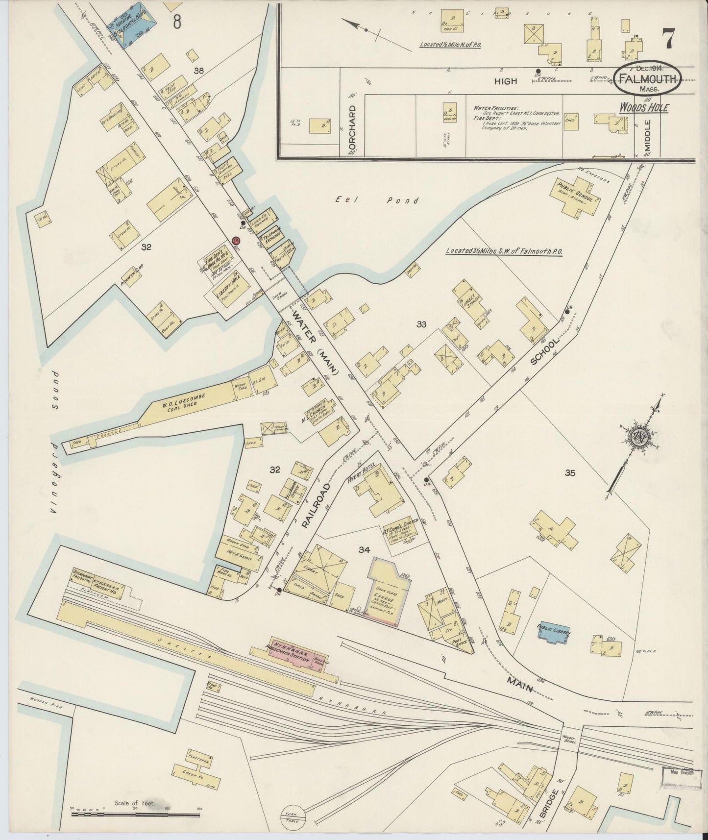 Sanborn Fire Insurance Map from Falmouth, Barnstable County, Massachusetts (1914), Sheet #0007 - Complete Map Set gallery image, historic Sanborn map, vintage wall art, Massachusetts Massachusetts