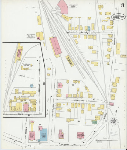 Sanborn Fire Insurance Map from Middletown, Middlesex County, Connecticut (1901), Sheet #0003 - Complete Map Set gallery image, historic Sanborn map, vintage wall art, Connecticut Connecticut
