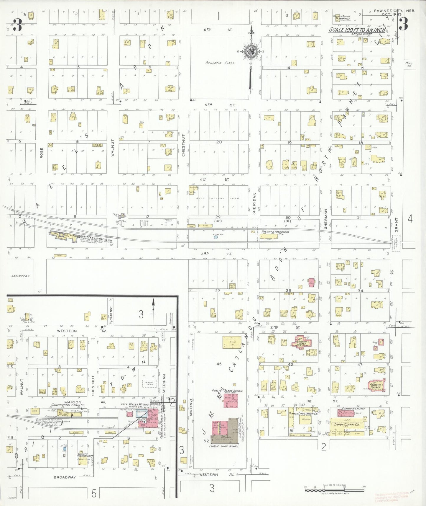 Sanborn Fire Insurance Map from Pawnee City, Pawnee County, Nebraska (1943), Sheet #0003 - Historic Sanborn Fire Insurance Map Print, vintage old map wall art, antique decor, genealogy gift, Nebraska Nebraska map