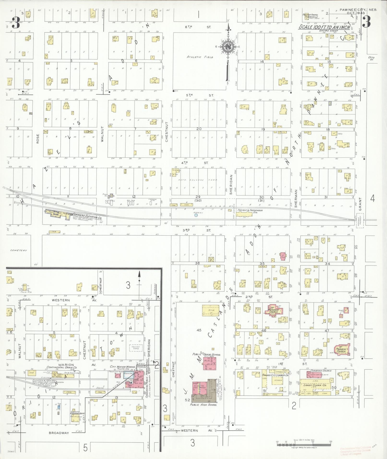 Sanborn Fire Insurance Map from Pawnee City, Pawnee County, Nebraska (1943), Sheet #0003 - Historic Sanborn Fire Insurance Map Print, vintage old map wall art, antique decor, genealogy gift, Nebraska Nebraska map
