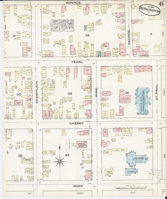 Sanborn Fire Insurance Map from Burlington, Chittenden County, Vermont (1885), Sheet #0006 - Historic Sanborn Fire Insurance Map Print, vintage old map wall art, antique decor, genealogy gift, Vermont Vermont map