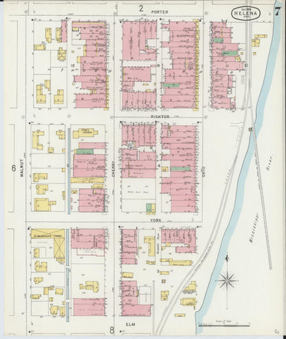Sanborn Fire Insurance Map from Helena, Phillips County, Arkansas (1896), Sheet #0007 - Complete Map Set gallery image, historic Sanborn map, vintage wall art, Arkansas Arkansas