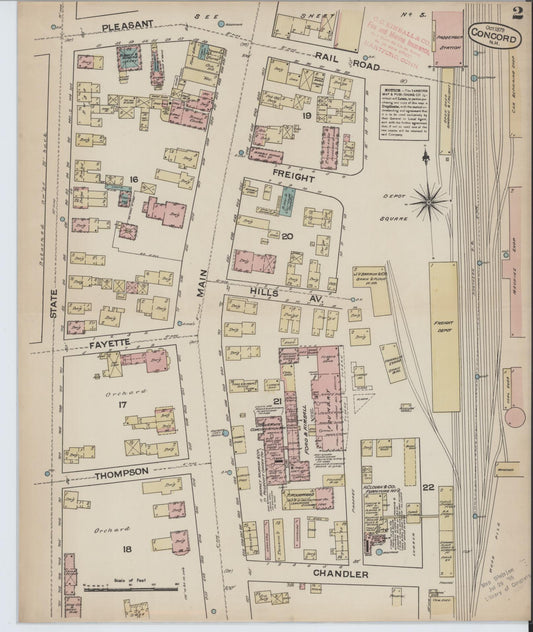 Sanborn Fire Insurance Map from Concord, Merrimack County, New Hampshire (1879), Sheet #0002 - Historic Sanborn Fire Insurance Map Print, vintage old map wall art, antique decor, genealogy gift, New Hampshire New Hampshire map