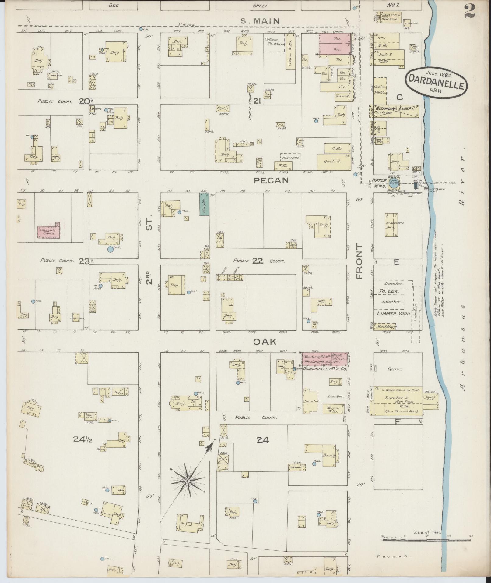 Sanborn Fire Insurance Map from Dardanelle, Yell County, Arkansas (1886), Sheet #0002 - Historic Sanborn Fire Insurance Map Print, vintage old map wall art, antique decor, genealogy gift, Arkansas Arkansas map