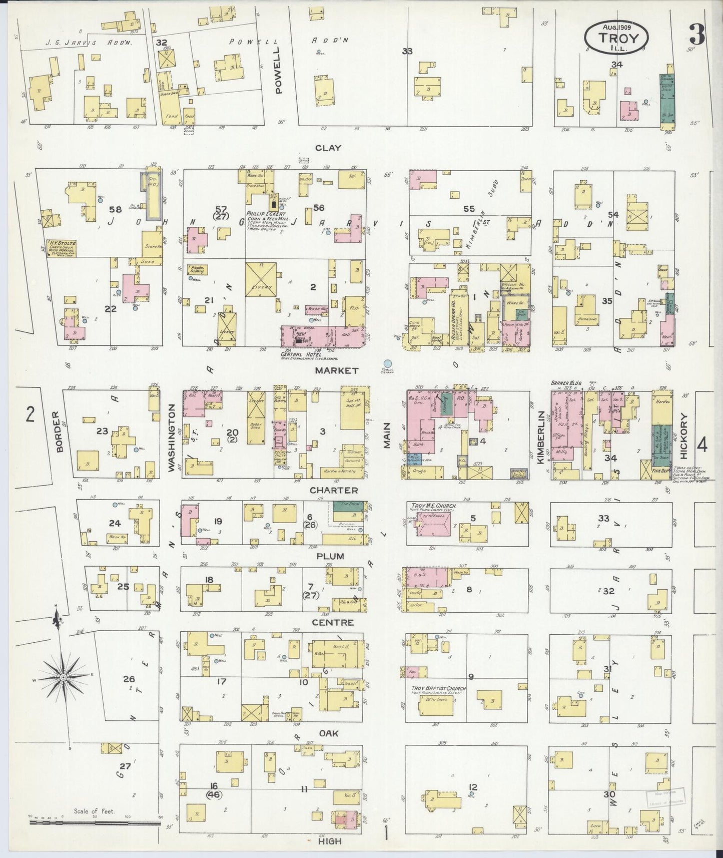 Sanborn Fire Insurance Map from Troy, Madison County, Illinois (1909), Sheet #0003 - Complete Map Set gallery image, historic Sanborn map, vintage wall art, Illinois Illinois