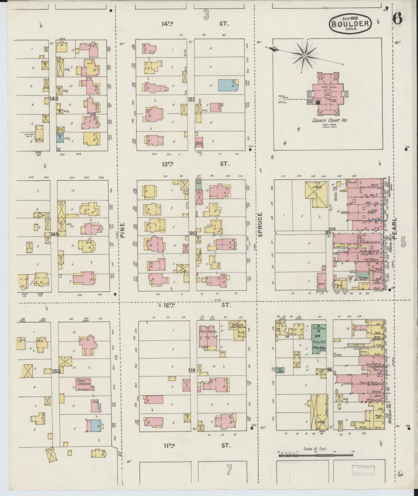 Sanborn Fire Insurance Map from Boulder, Boulder County, Colorado (1895), Sheet #0006 - Historic Sanborn Fire Insurance Map Print, vintage old map wall art, antique decor, genealogy gift, Colorado Colorado map
