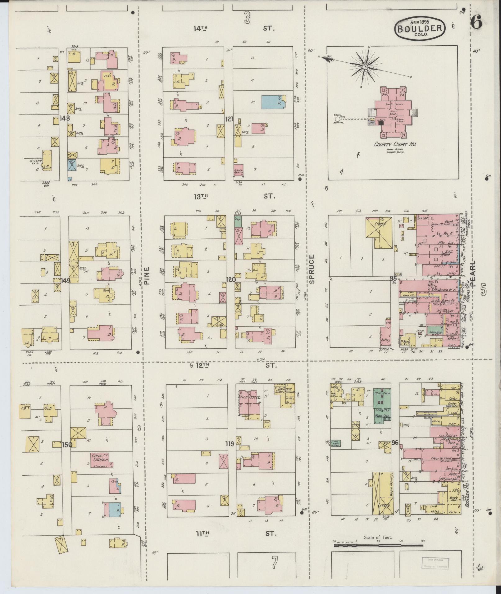 Sanborn Fire Insurance Map from Boulder, Boulder County, Colorado (1895), Sheet #0006 - Historic Sanborn Fire Insurance Map Print, vintage old map wall art, antique decor, genealogy gift, Colorado Colorado map