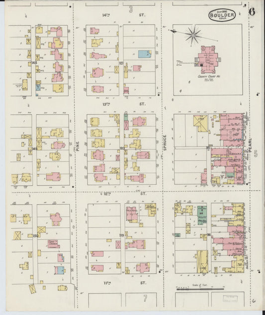 Sanborn Fire Insurance Map from Boulder, Boulder County, Colorado (1895), Sheet #0006 - Historic Sanborn Fire Insurance Map Print, vintage old map wall art, antique decor, genealogy gift, Colorado Colorado map