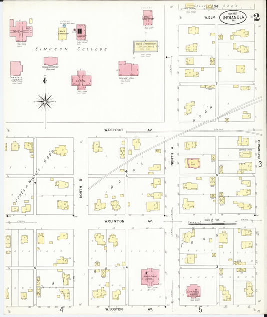 Sanborn Fire Insurance Map from Indianola, Warren County, Iowa (1907), Sheet #0002 - Historic Sanborn Fire Insurance Map Print, vintage old map wall art