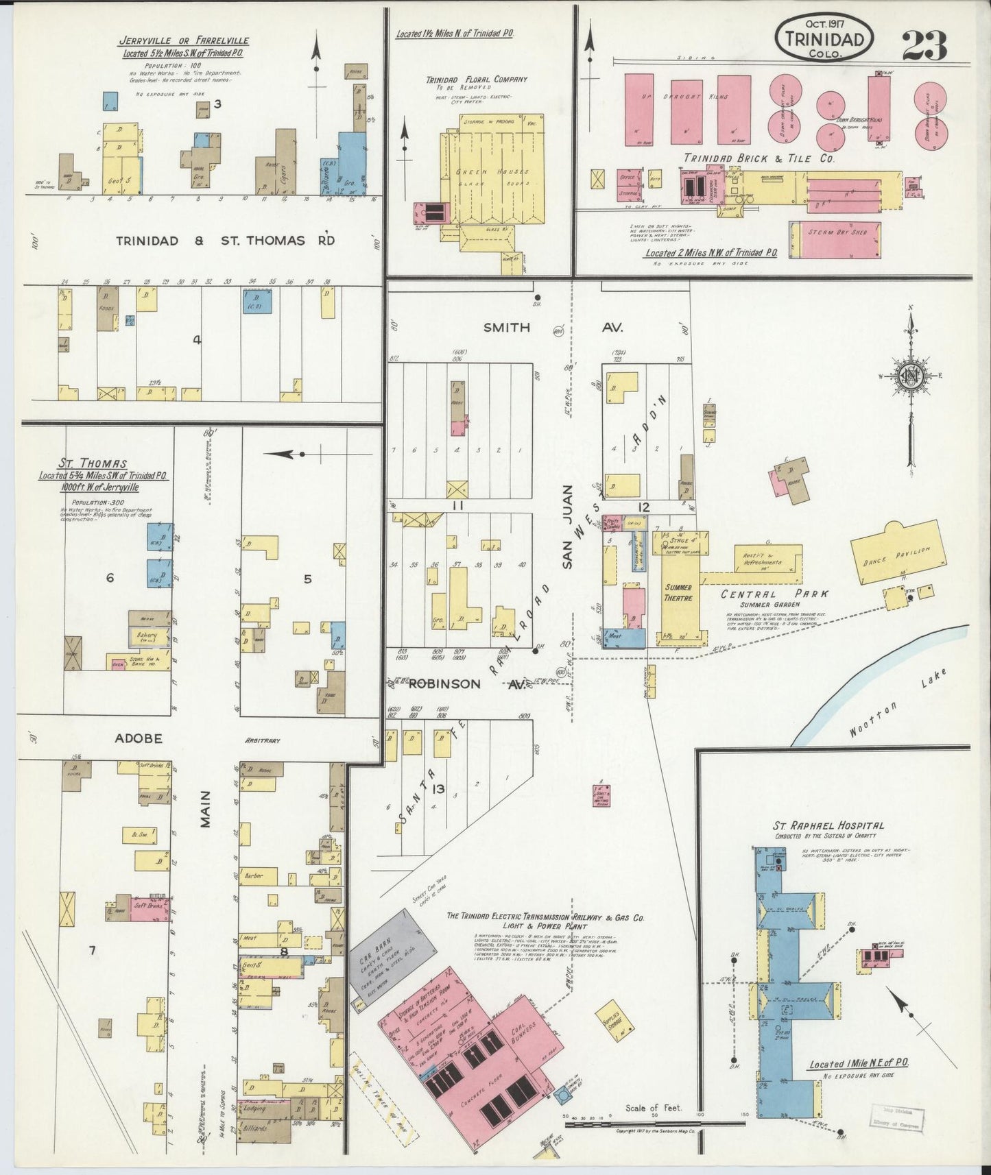 Sanborn Fire Insurance Map from Trinidad, Las Animas County, Colorado (1917), Sheet #0023 - Historic Sanborn Fire Insurance Map Print, vintage old map wall art, antique decor, genealogy gift, Colorado Colorado map