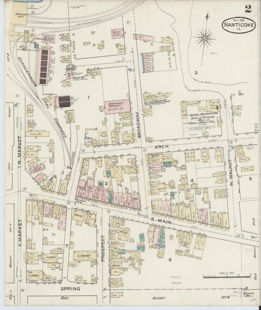 Sanborn Fire Insurance Map from Nanticoke, Luzerne County, Pennsylvania (1888), Sheet #0002 - Historic Sanborn Fire Insurance Map Print, vintage old map wall art, antique decor, genealogy gift, Pennsylvania Pennsylvania map