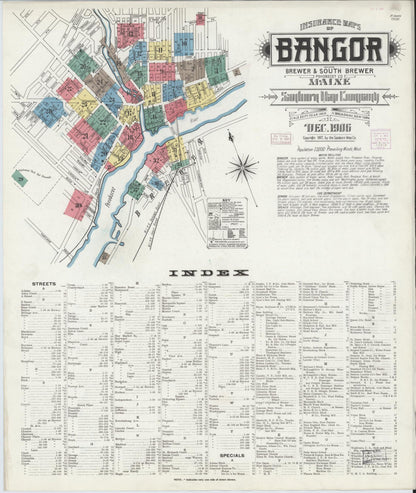 Sanborn Fire Insurance Map from Bangor, Penobscot County, Maine (1906), Sheet #0001 - Complete Map Set gallery image, historic Sanborn map, vintage wall art, Maine Maine