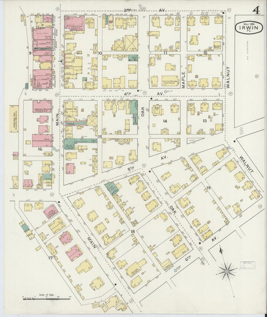 Sanborn Fire Insurance Map from Irwin, Westmoreland County, Pennsylvania (1894), Sheet #0004 - Historic Sanborn Fire Insurance Map Print, vintage old map wall art, antique decor, genealogy gift, Pennsylvania Pennsylvania map