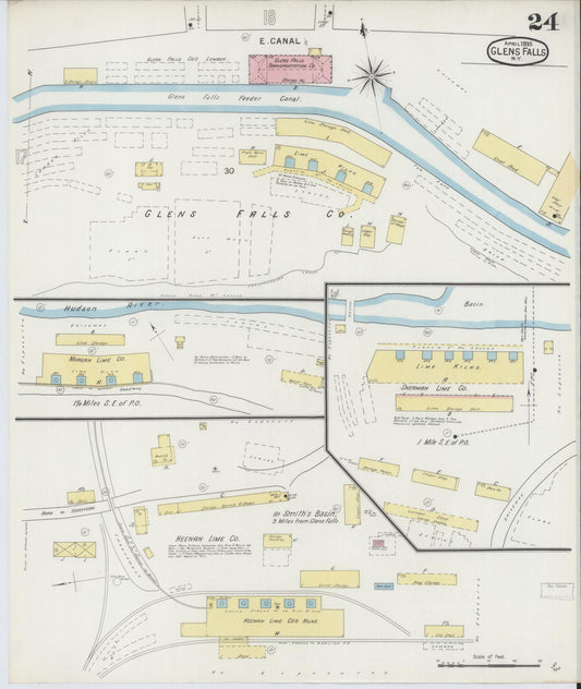 Sanborn Fire Insurance Map from Glens Falls, Warren County, New York (1895), Sheet #0024 - Historic Sanborn Fire Insurance Map Print, vintage old map wall art, antique decor, genealogy gift, New York New York map