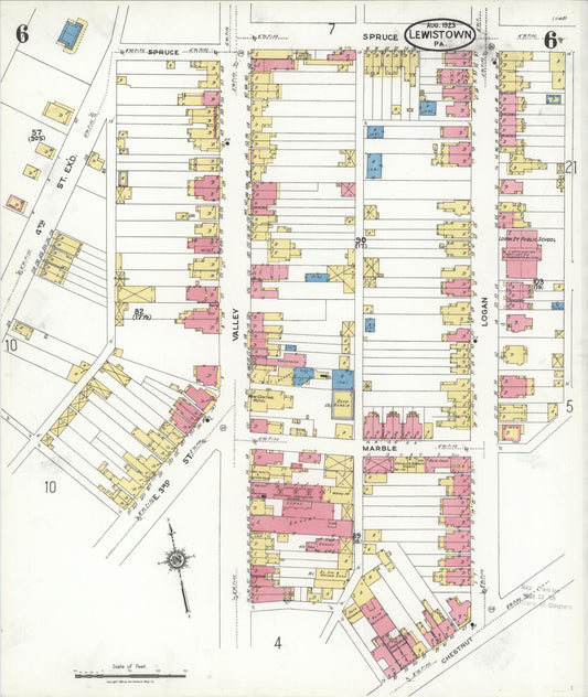Sanborn Fire Insurance Map from Lewistown, Mifflin County, Pennsylvania (1923), Sheet #0006 - Historic Sanborn Fire Insurance Map Print, vintage old map wall art, antique decor, genealogy gift, Pennsylvania Pennsylvania map