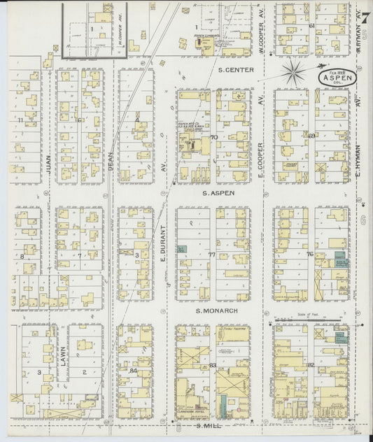 Sanborn Fire Insurance Map from Aspen, Pitkin County, Colorado (1893), Sheet #0007 - Historic Sanborn Fire Insurance Map Print, vintage old map wall art, antique decor, genealogy gift, Colorado Colorado map