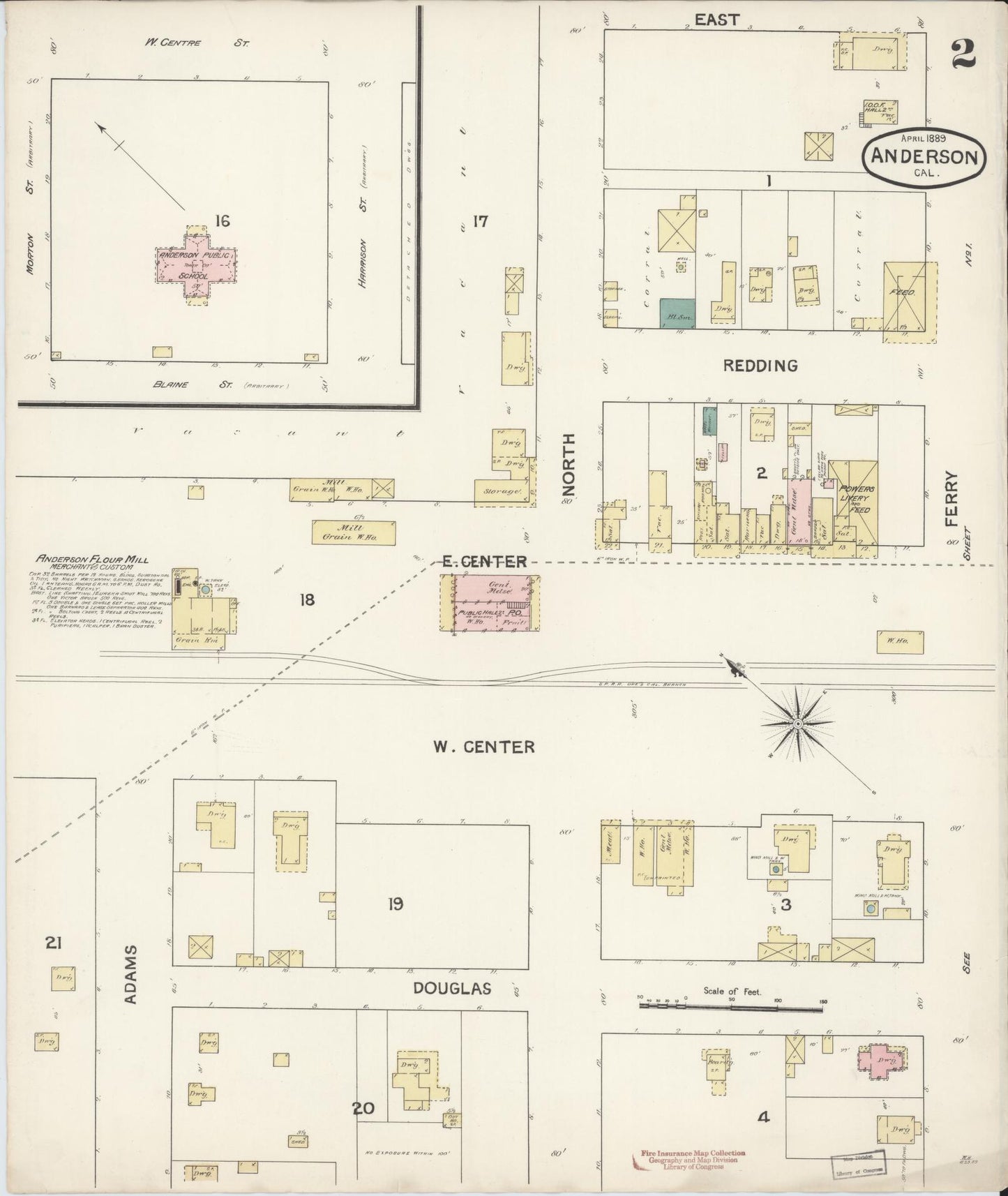 Sanborn Fire Insurance Map from Anderson, Shasta County, California (1889), Sheet #0002 - Historic Sanborn Fire Insurance Map Print, vintage old map wall art, antique decor, genealogy gift, California California map