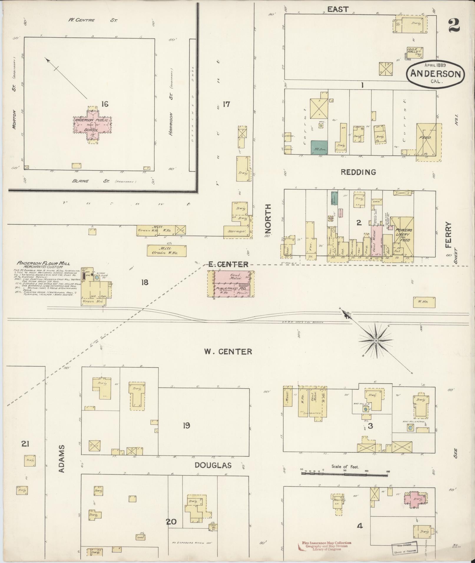 Sanborn Fire Insurance Map from Anderson, Shasta County, California (1889), Sheet #0002 - Historic Sanborn Fire Insurance Map Print, vintage old map wall art, antique decor, genealogy gift, California California map